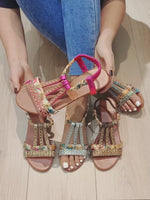 Sandalen mit Keilabsatz, elastischem Riemen, weicher Sohle und Strass-Dekor