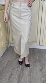 Vintage Front Slit and Lining Faux Leather Skirt