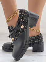 Elegant Colorblock Bowknot Decor Side Zipper Comfy Shoes