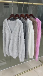 Plush Loose Long Sleeve V-neck Buttoned Cardigan