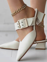 Slip On Buckle Point Toe Block Heel Mary Jane Shoes