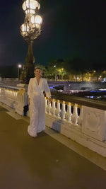 V-neck Long Sleeve Sequined Wide-Leg Jumpsuit