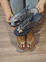 Rhinestone & Butterfly Decor Slide Clip Toe Flat Sandals