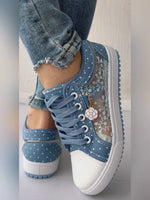 Round Toe Lace Up Low Top Mesh Flat Sneakers