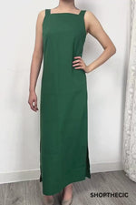 Cotton and Linen Loose Slit Suspender Dress
