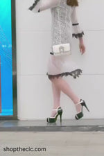 Schnallen-Farbblock-Peep-Toe-Stiletto-Absätze