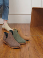 Ruffled Detail V-cut Chunky Low Heeled Slip On Ankle Botties