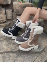 Warm Lace Up Flat Mid Calf Boots