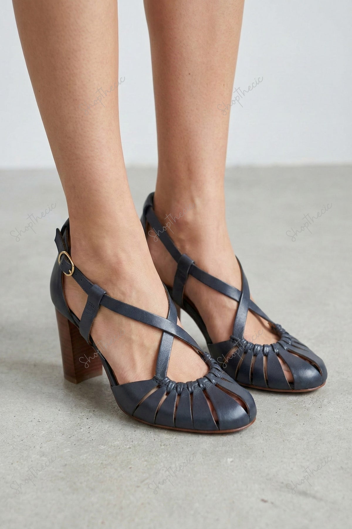 Vintage-Style Woven Leather Heeled Sandals