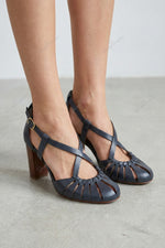 Vintage-Style Woven Leather Heeled Sandals