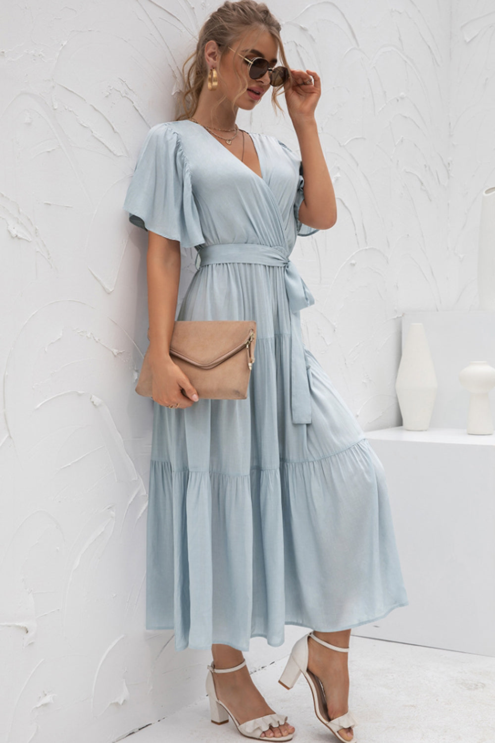 V-Neck Patchwork Long Dress