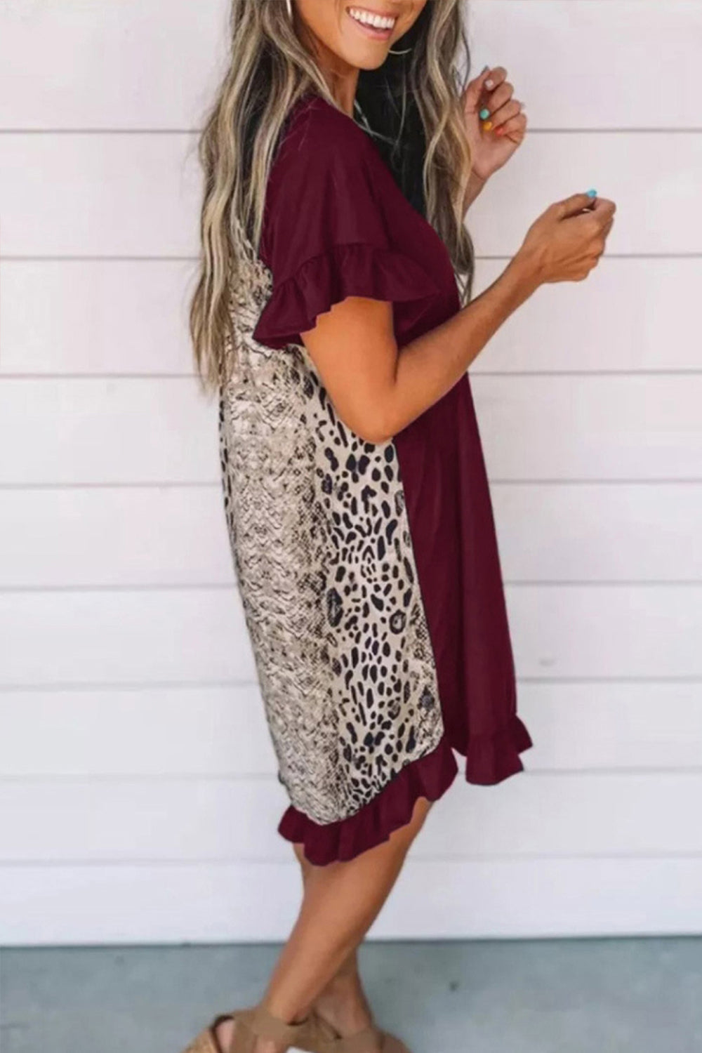 Leopard Print On Back Ruffle Dress