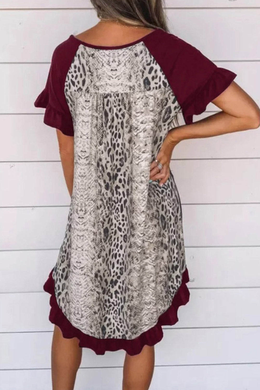 Leopard Print On Back Ruffle Dress