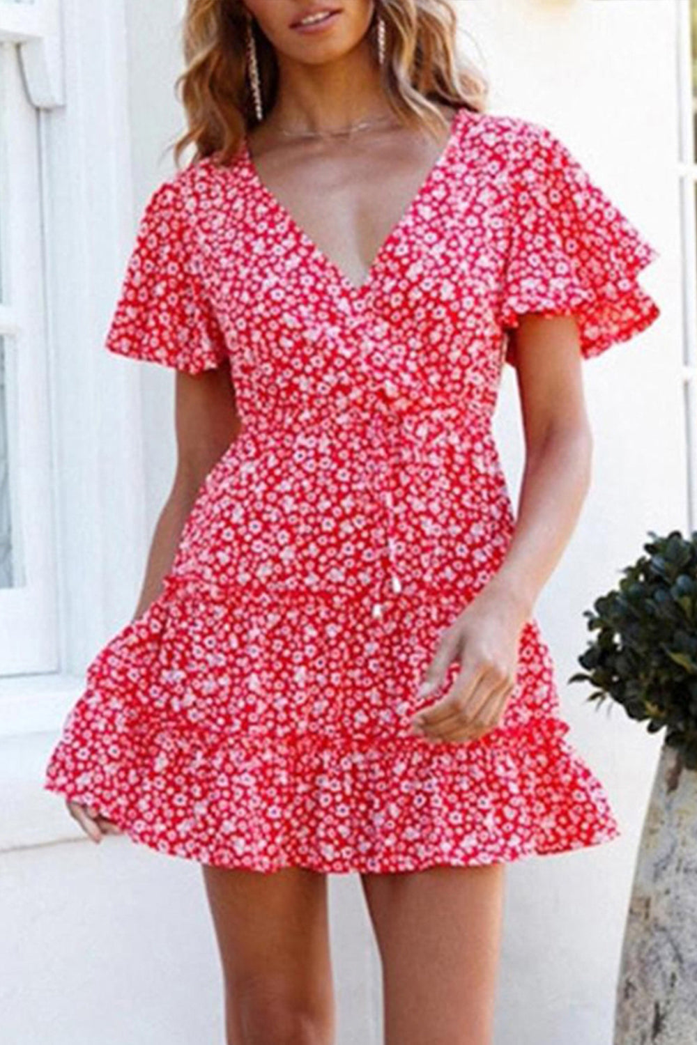 Ruffled Floral Print Dress