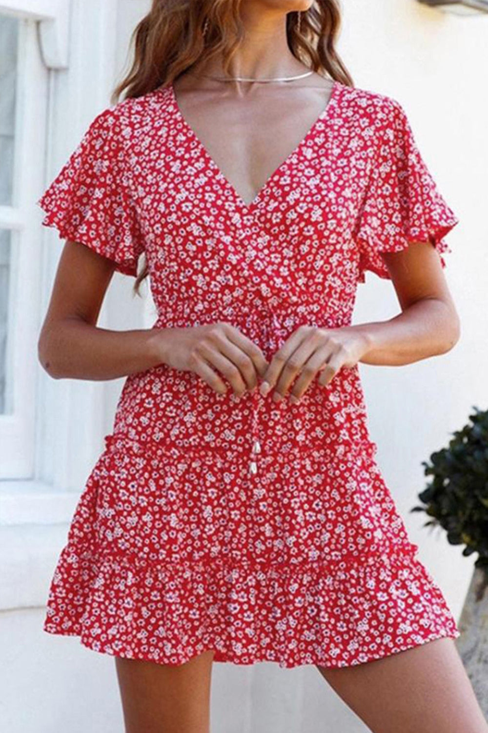 Ruffled Floral Print Dress