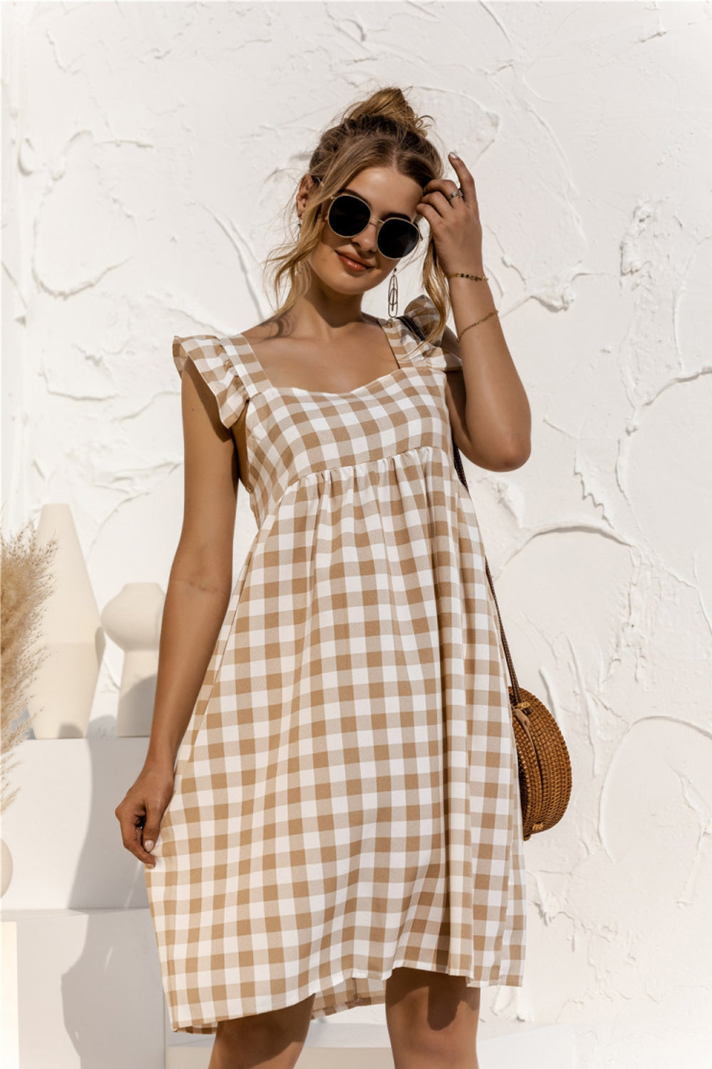 Square Neck Ruffle Sleeve Dress
