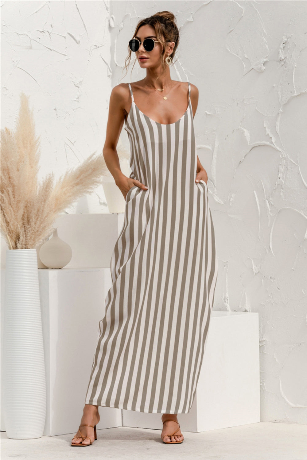 Striped Halter Vacation Maxi Dress