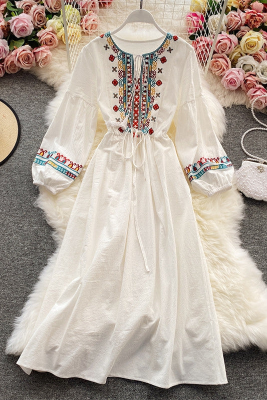 Robe Bressée à Bretelles Florales Vintage à Manches Longues et à Bretelles