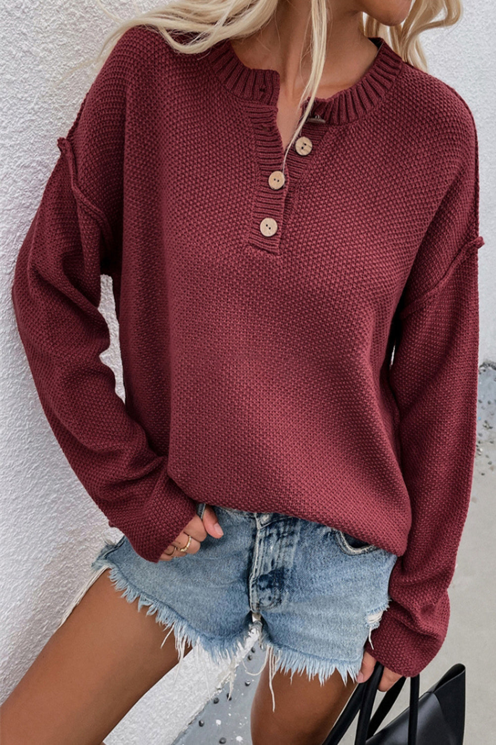 Solid Color Plus Size V-Neck Sweater