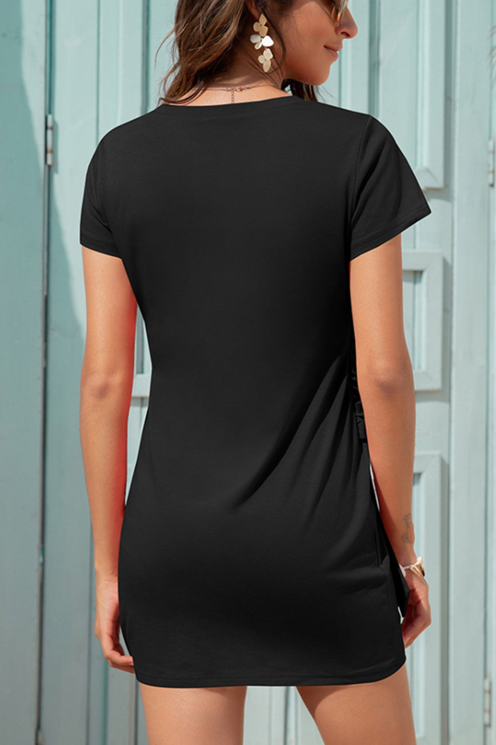 Round Neck Knotted Short Sleeve Dress