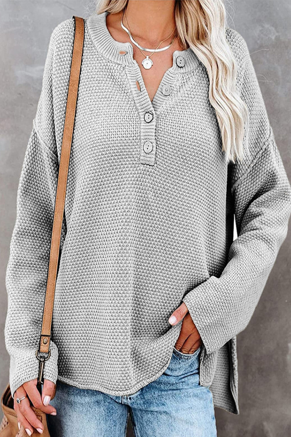 Round Neck Slit Pullover