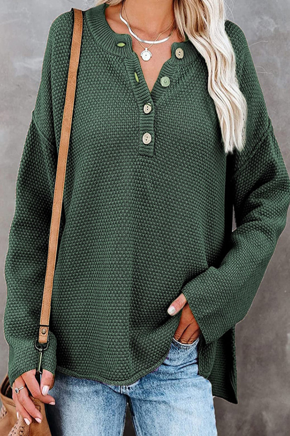 Round Neck Slit Pullover