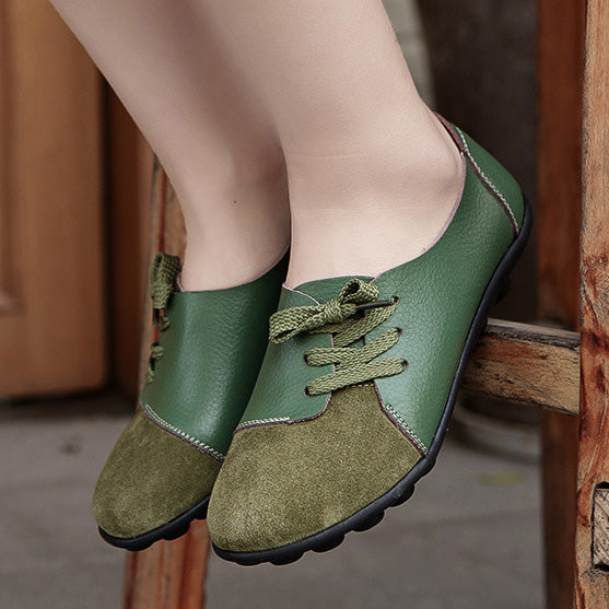 Chaussures de jardin à lacets diagonales en cuir brossé