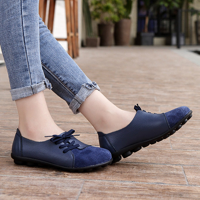 Chaussures de jardin à lacets diagonales en cuir brossé