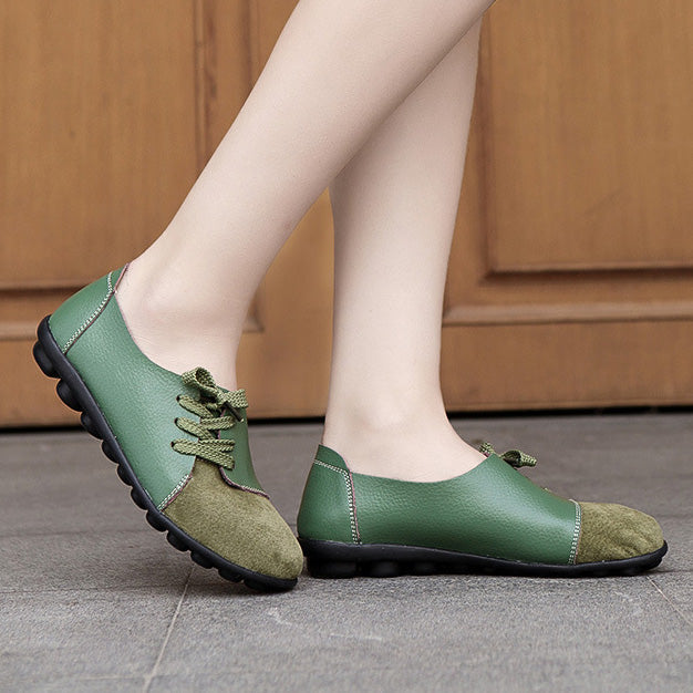 Chaussures de jardin à lacets diagonales en cuir brossé