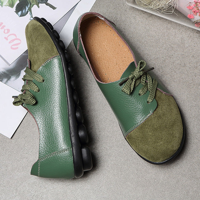 Chaussures de jardin à lacets diagonales en cuir brossé