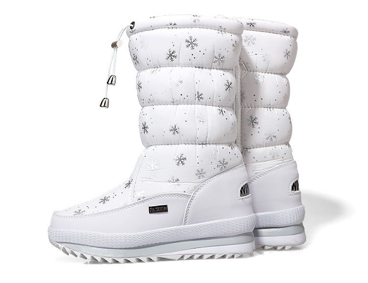 Bottes mi-mollet en coton imperméables à imprimé neige