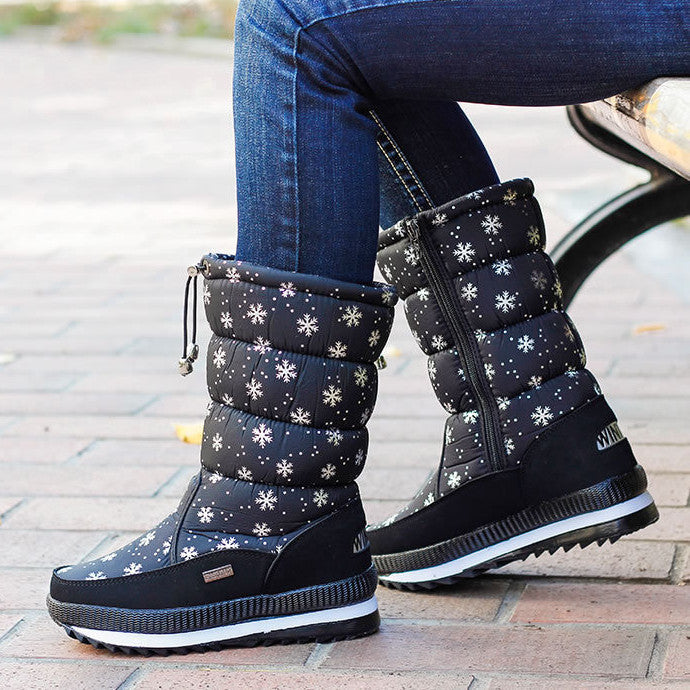 Bottes mi-mollet en coton imperméables à imprimé neige