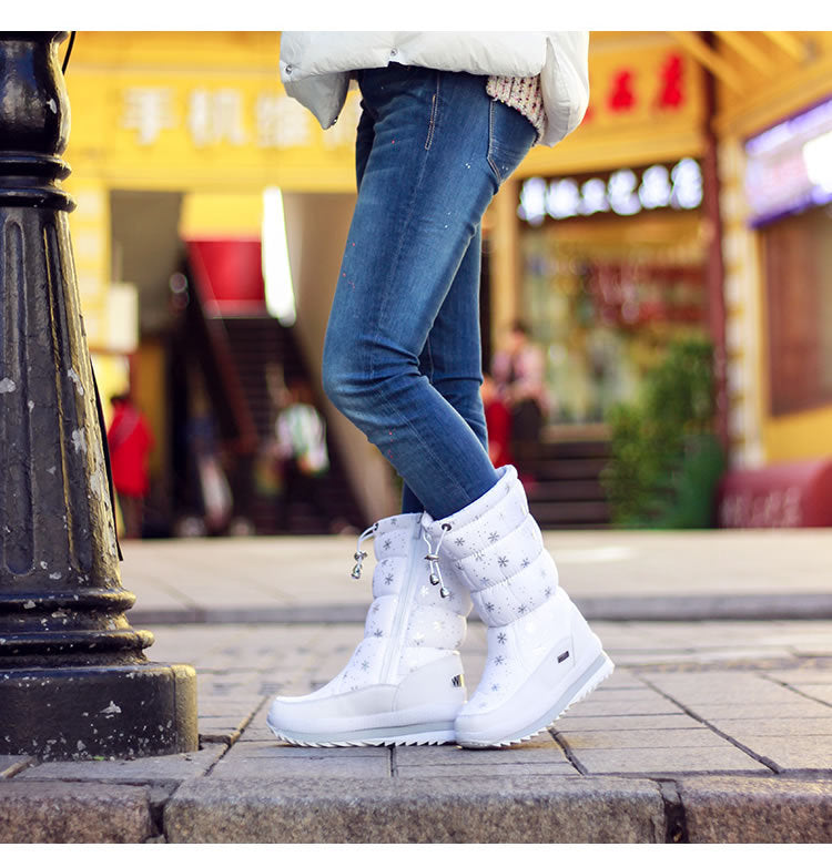 Bottes mi-mollet en coton imperméables à imprimé neige