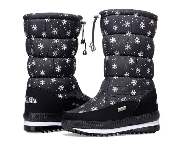 Bottes mi-mollet en coton imperméables à imprimé neige