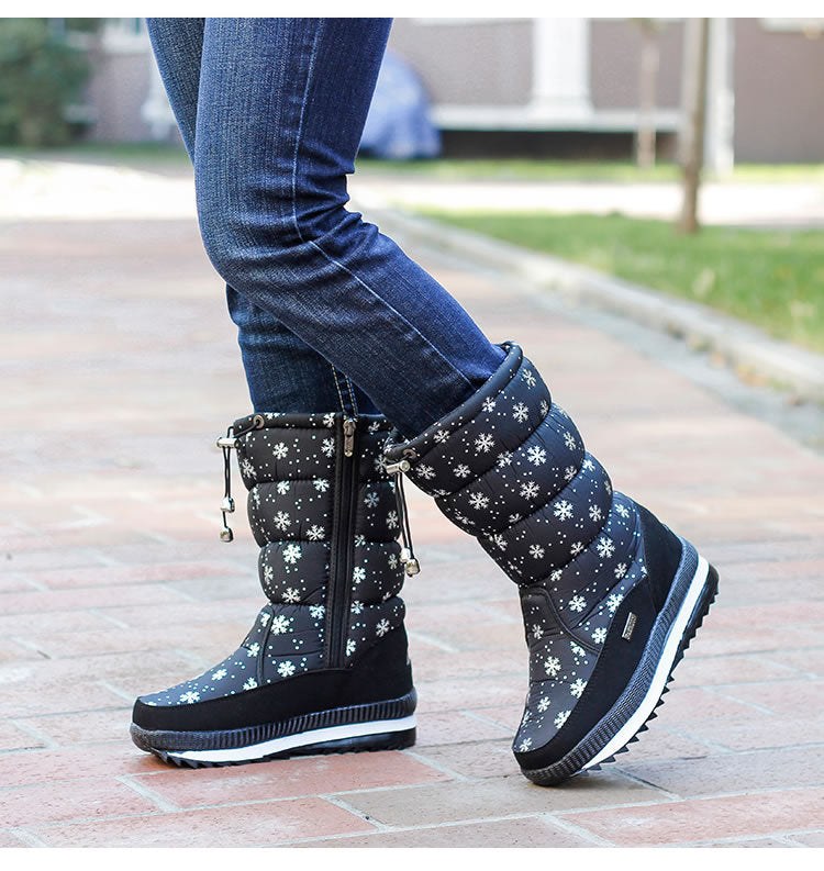 Bottes mi-mollet en coton imperméables à imprimé neige