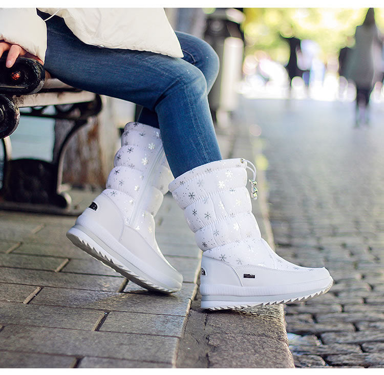 Bottes mi-mollet en coton imperméables à imprimé neige