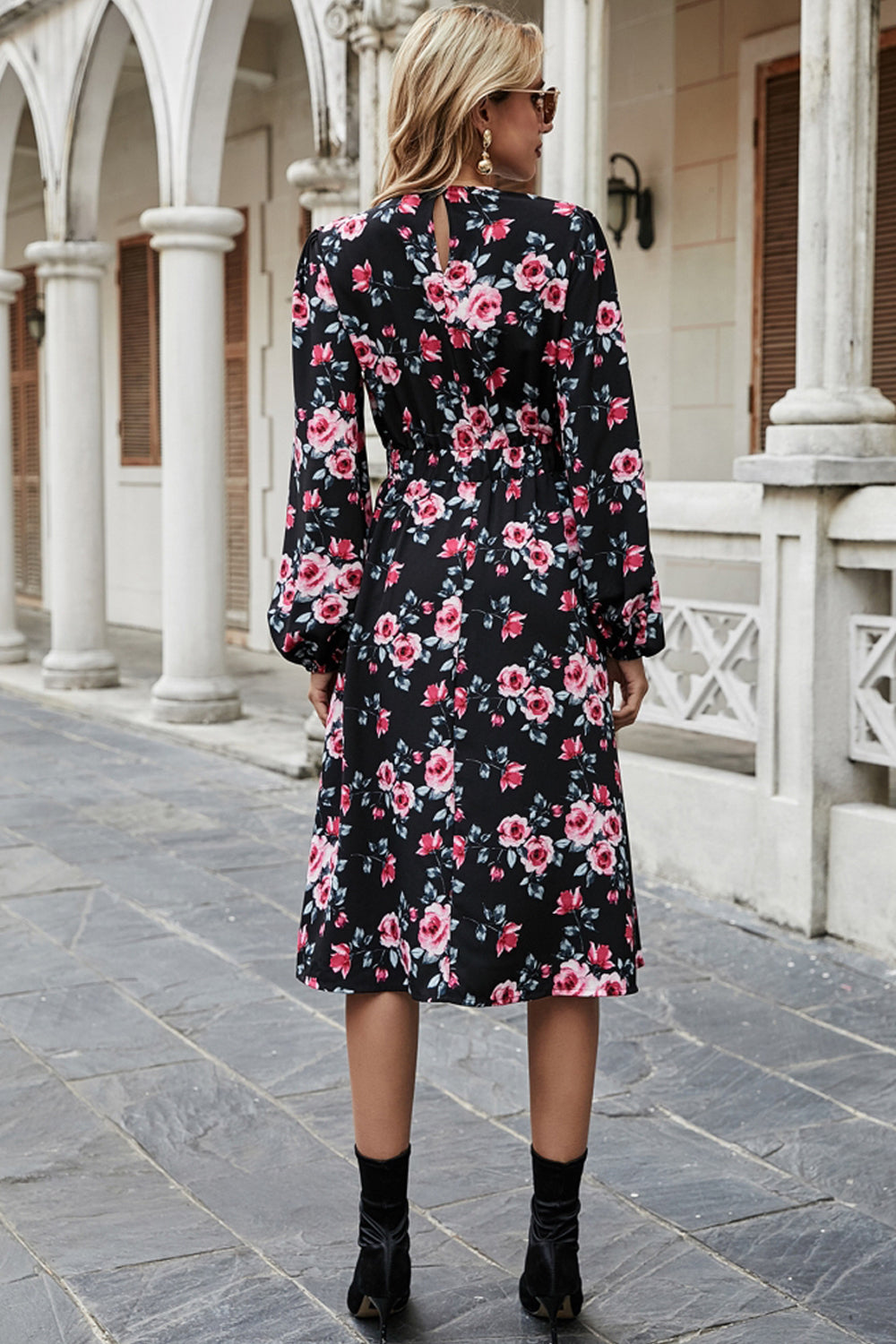 Flower Pattern Slit Dress