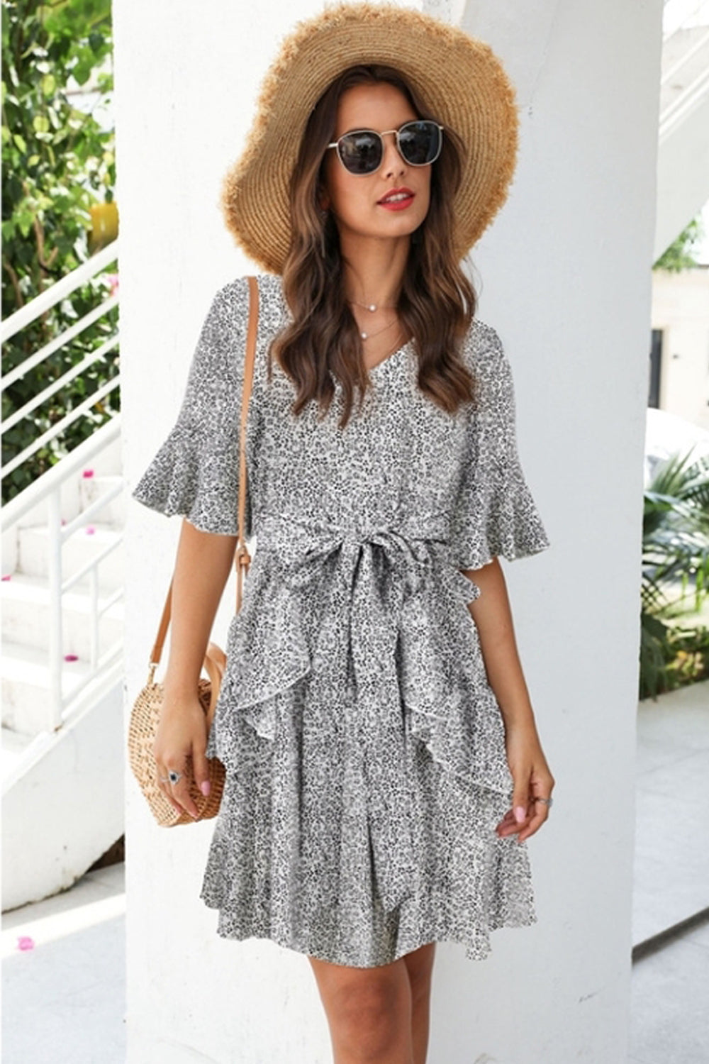 Ruffled Half-Length Sleeve Dress 
