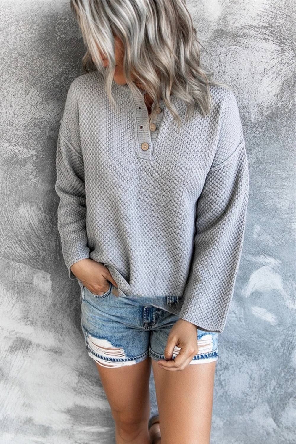 Solid Color Plus Size V-Neck Sweater