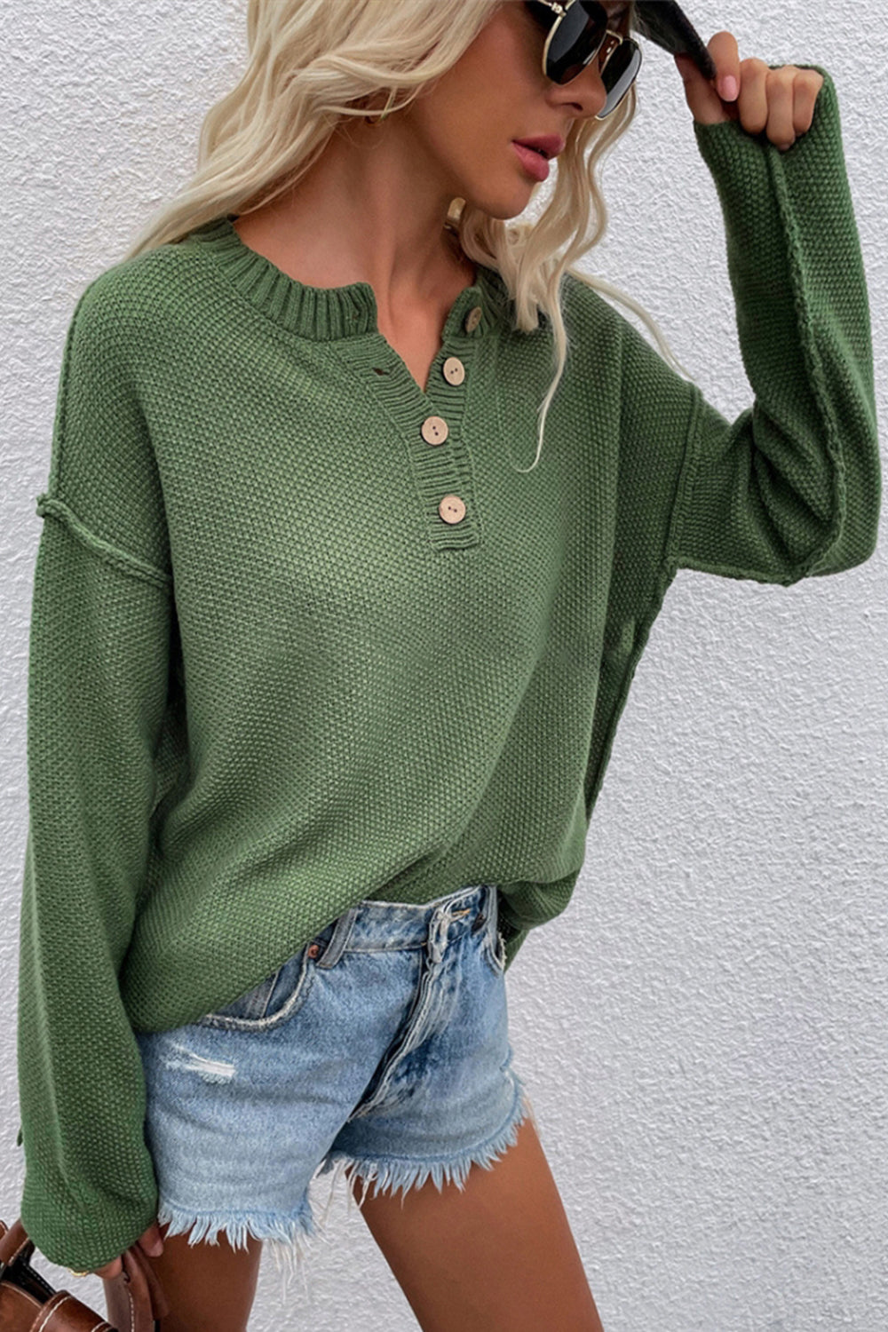 Solid Color Plus Size V-Neck Sweater