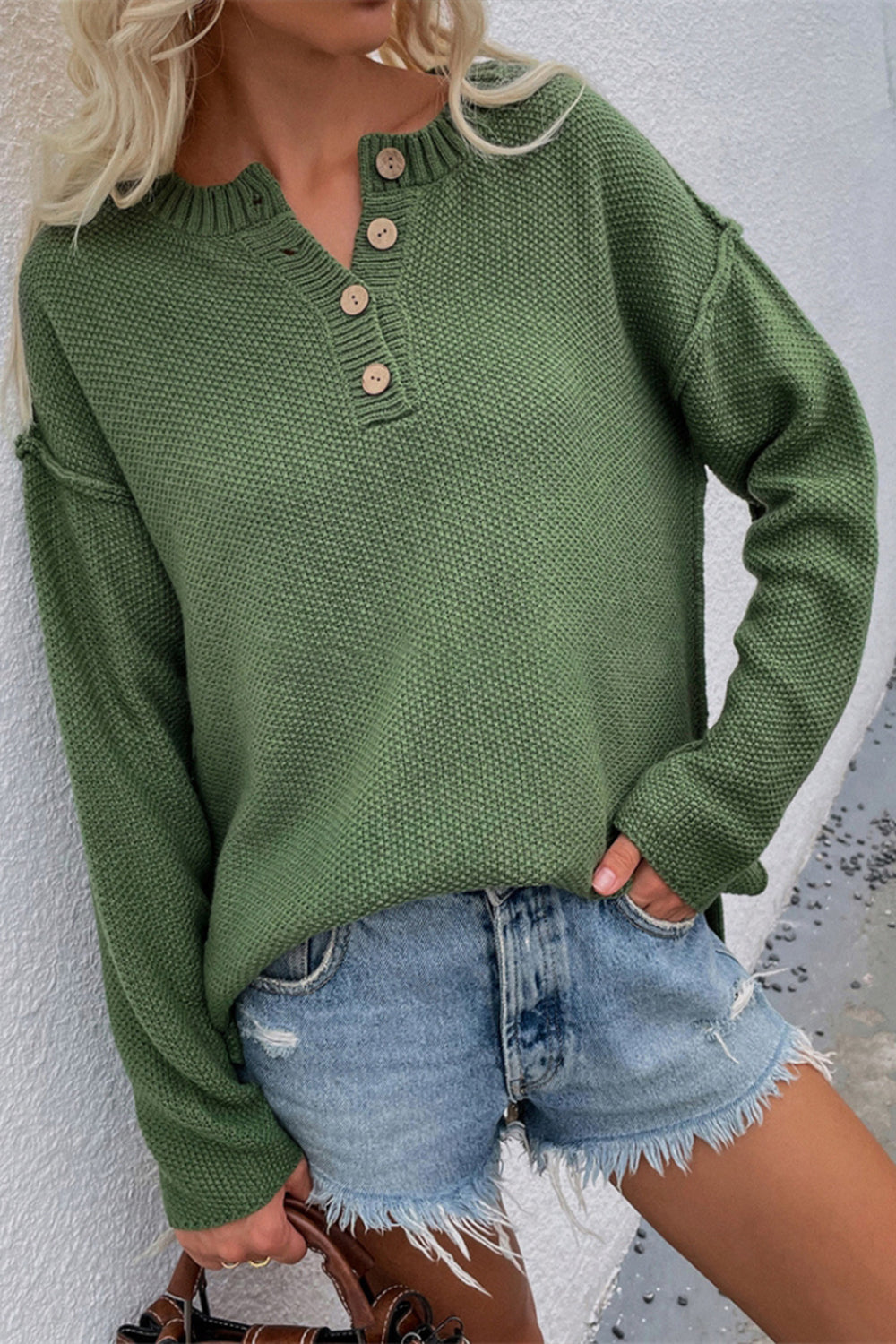 Solid Color Plus Size V-Neck Sweater