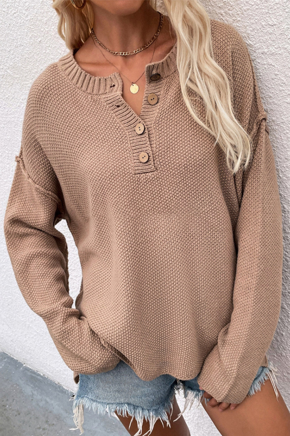 Solid Color Plus Size V-Neck Sweater
