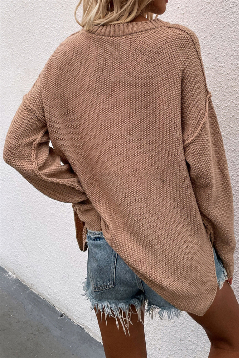Solid Color Plus Size V-Neck Sweater