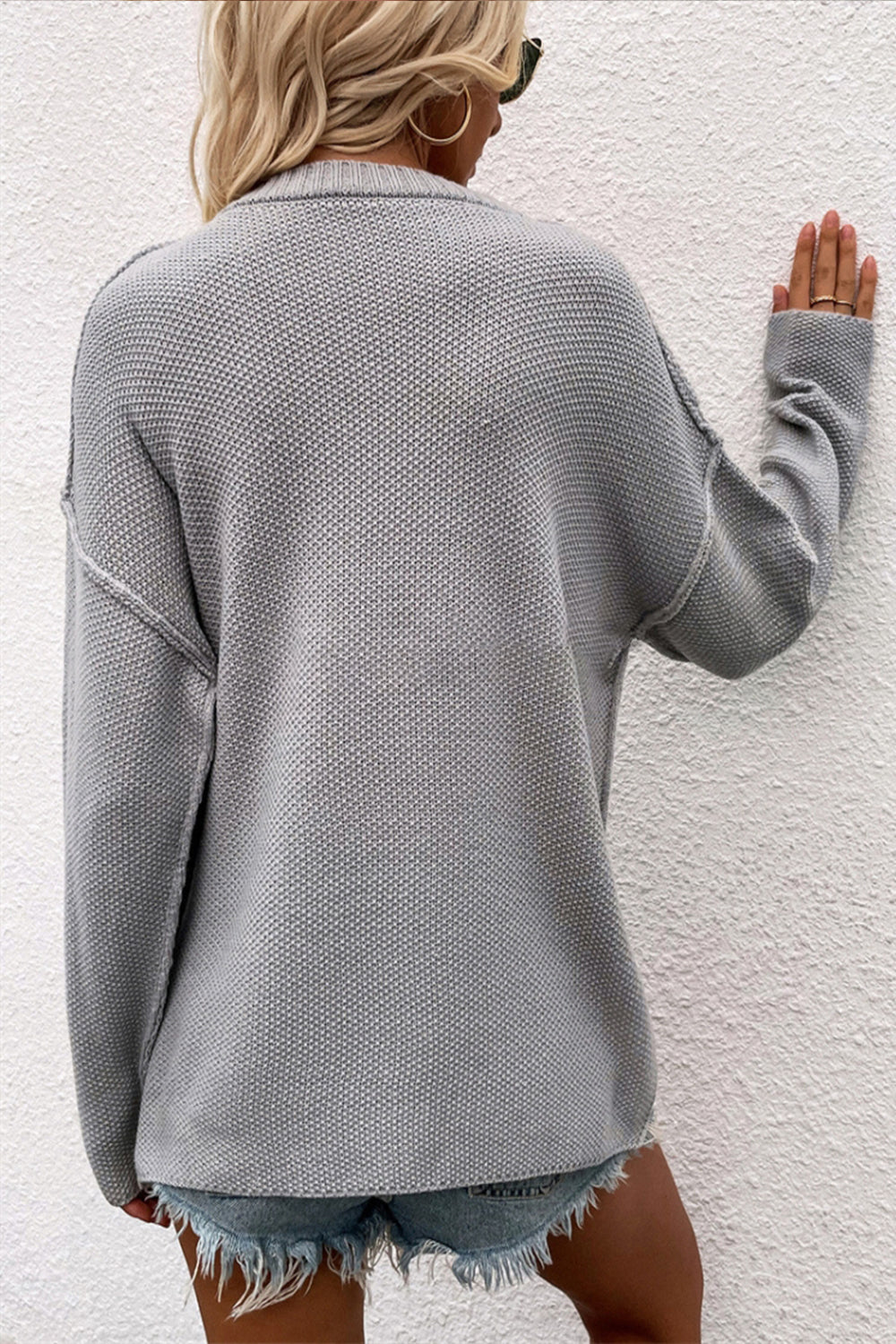 Solid Color Plus Size V-Neck Sweater