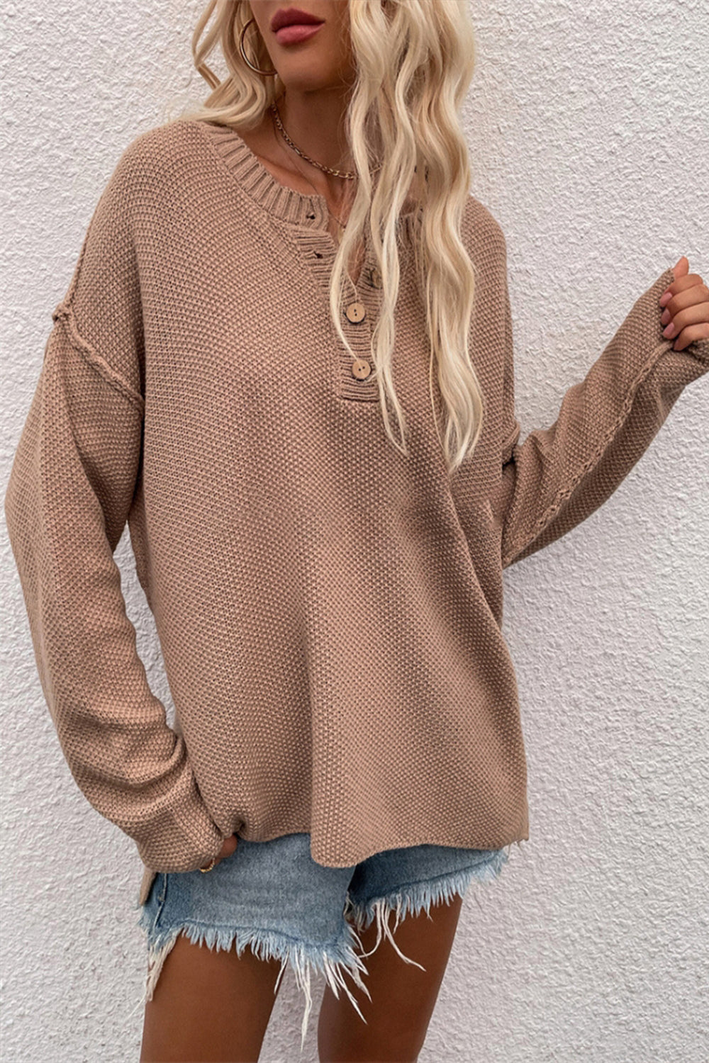Solid Color Plus Size V-Neck Sweater