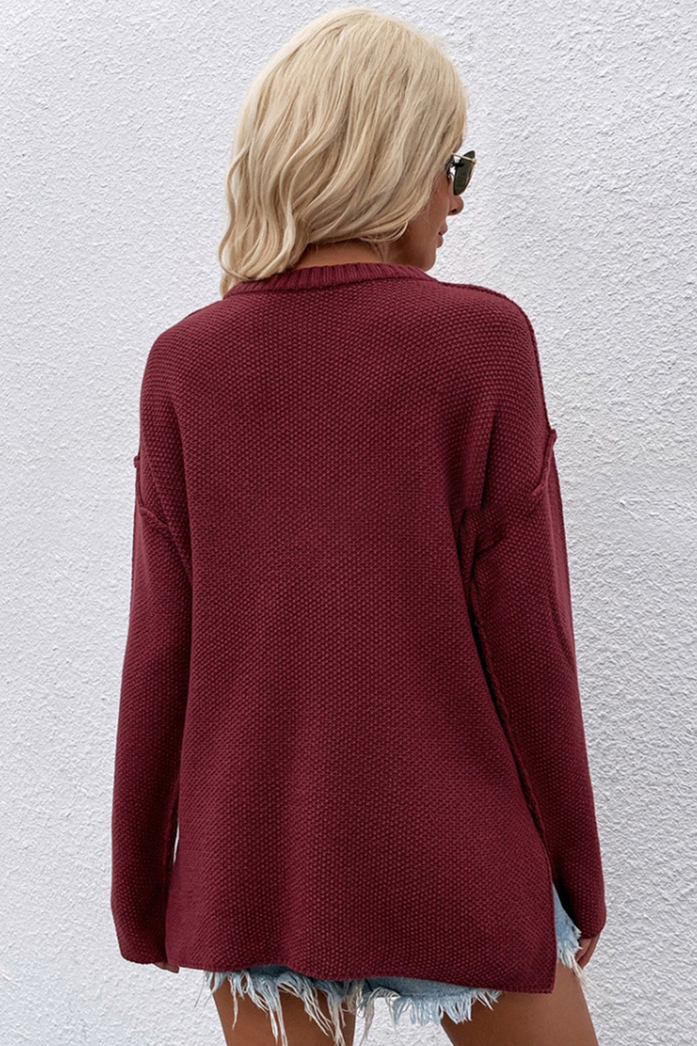 Solid Color Plus Size V-Neck Sweater