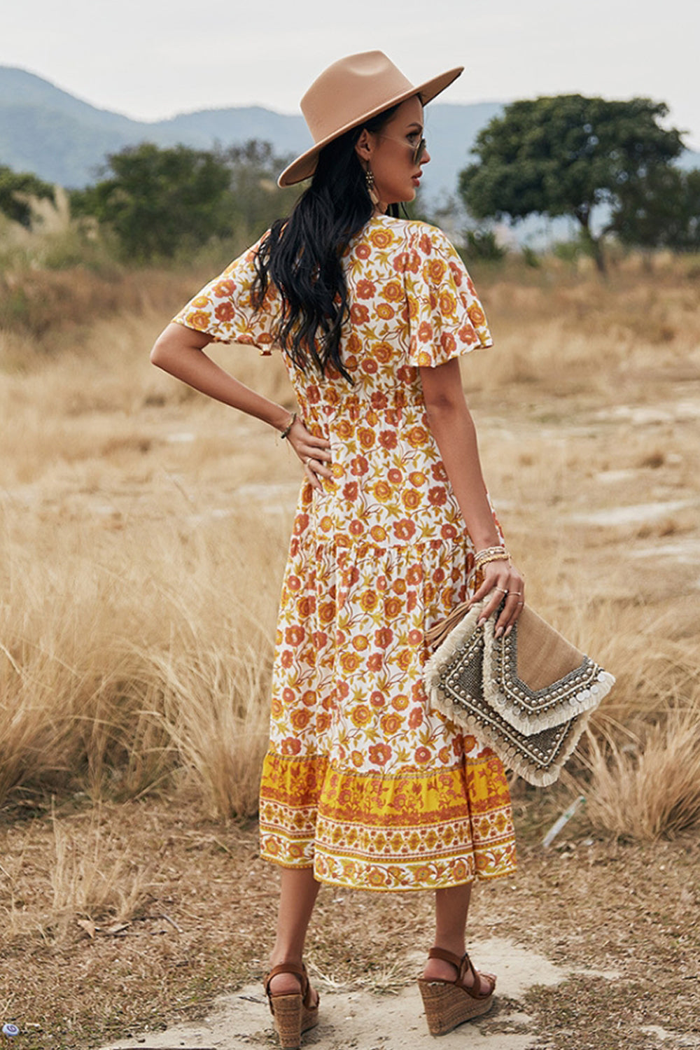 Slit Printed Big Swing Dress 