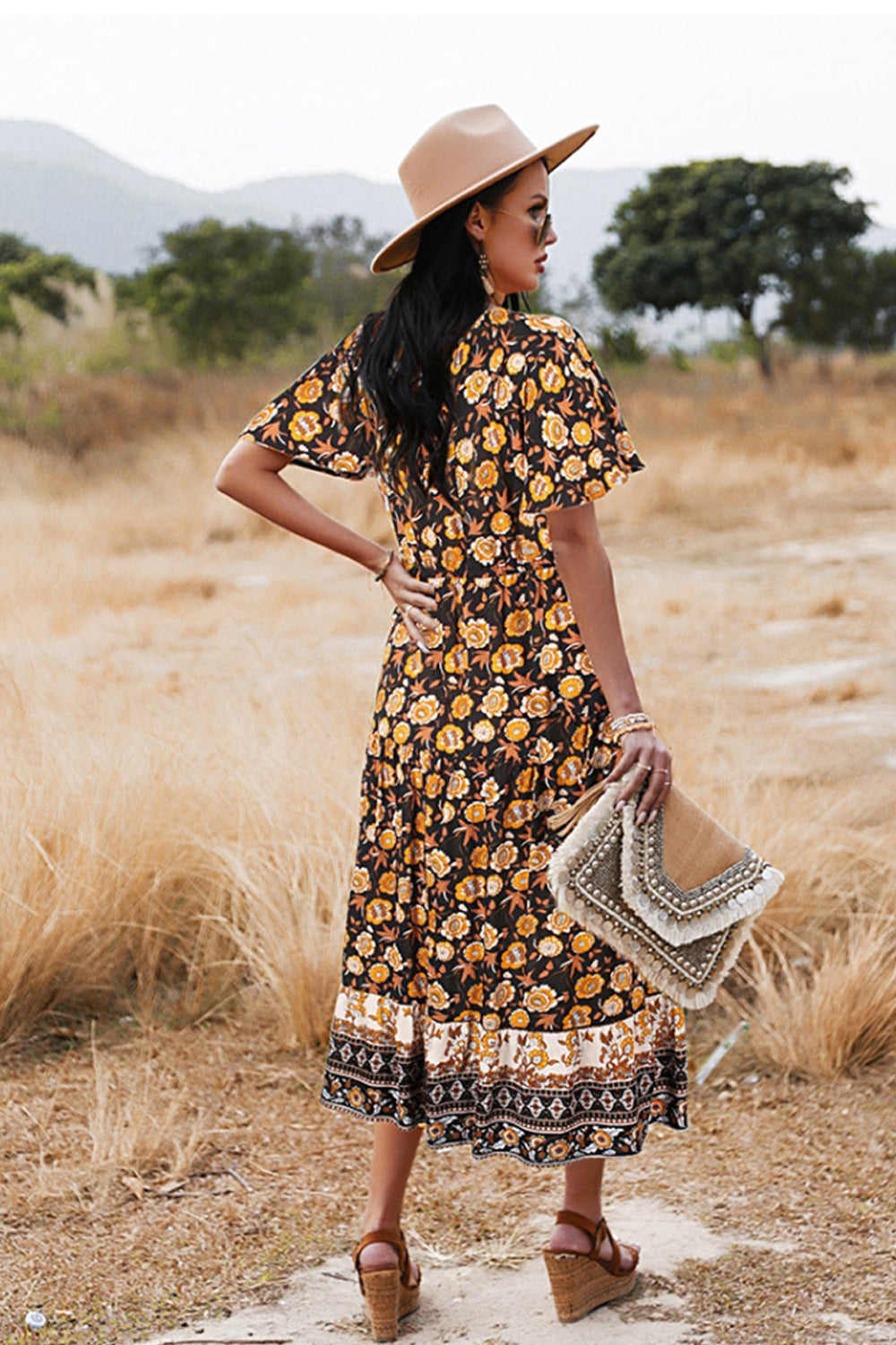 Slit Printed Big Swing Dress 
