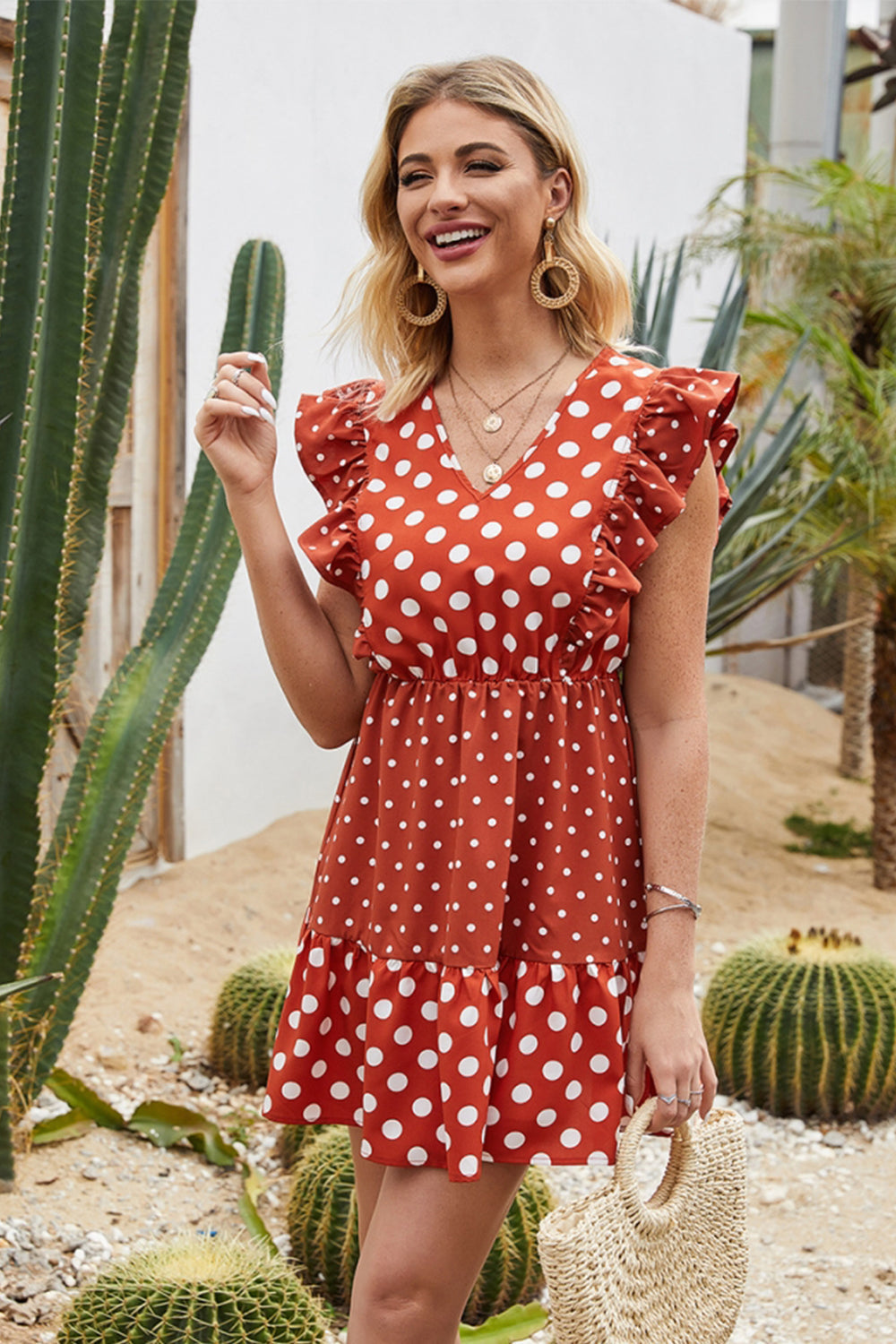 Polka Dot Stitching Ruffle Dress
