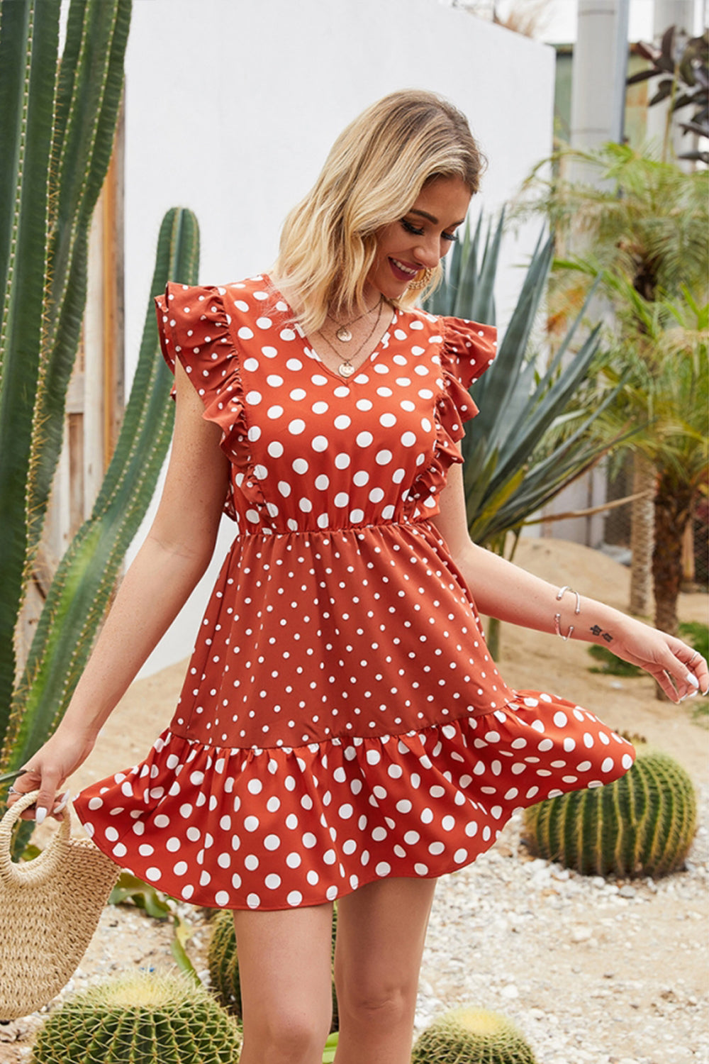 Polka Dot Stitching Ruffle Dress